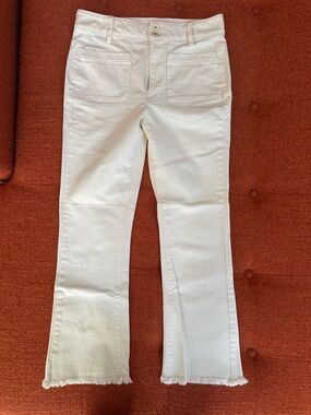 Spartina cream/ecru cropped Denim Pocket Jeans with Logo Plate